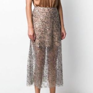 Self-Portrait Leaf Sequin Midi Skirt US8